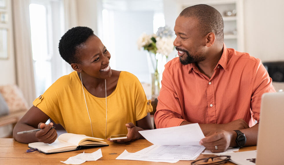 Couple going through paperwork